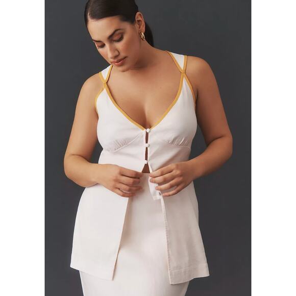 BY ANTHROPOLOGIE Linen White Cutout Button Front Tank Size Small - Picture 1 of 9